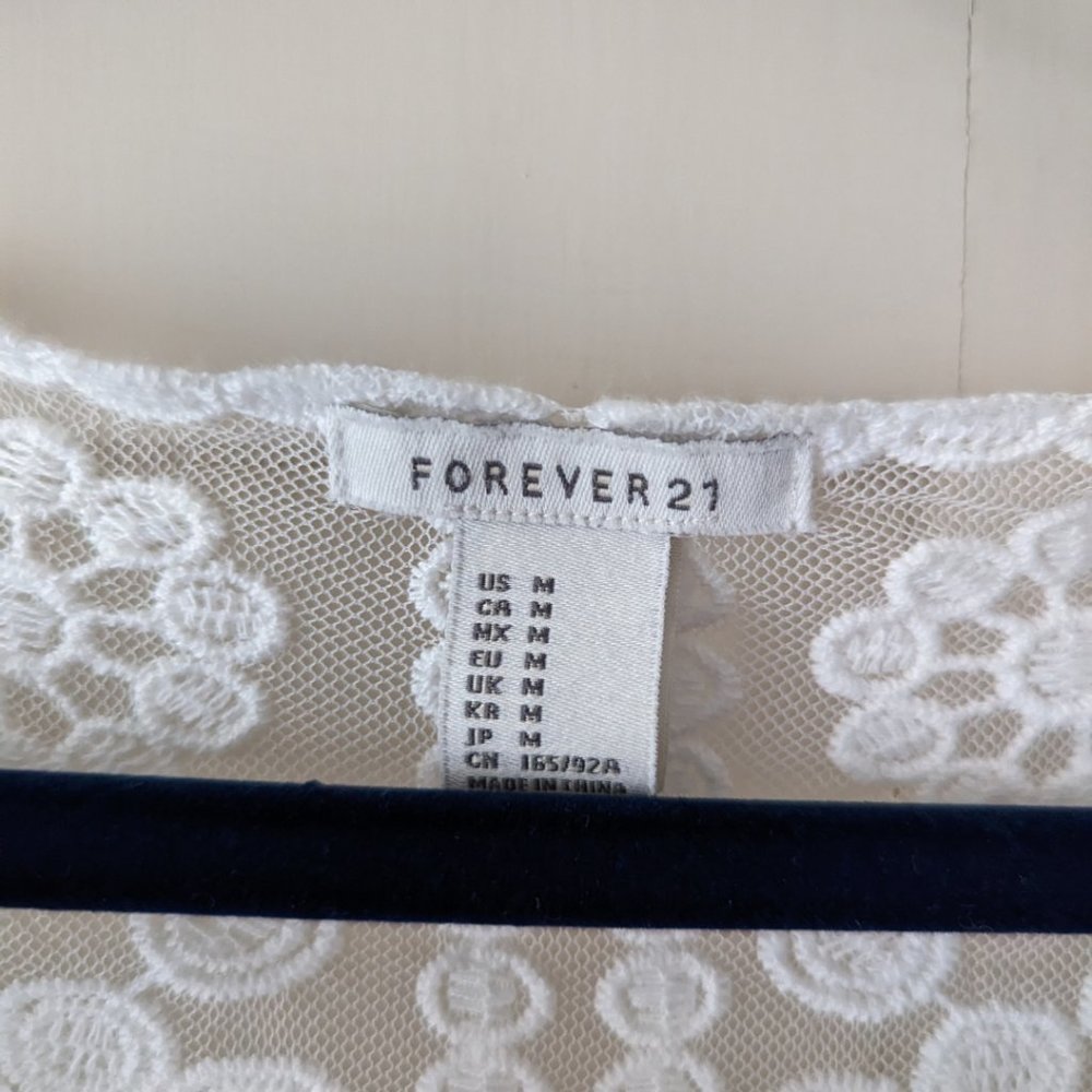 Forever 21 🌹 White Lace Long Sleeve Dress - Sz Medium - Picture 10 of 12